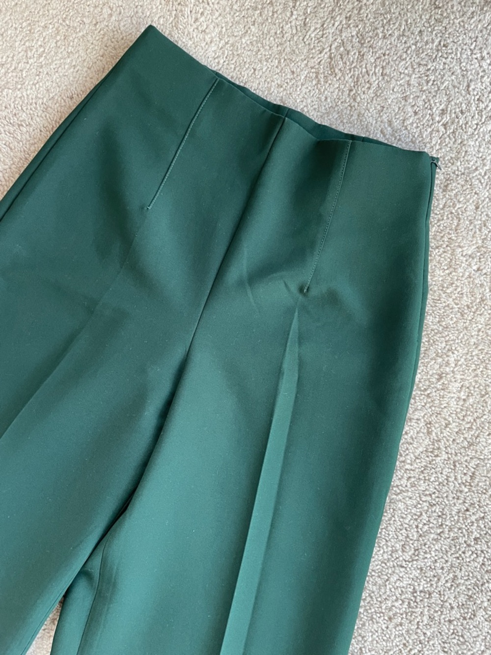 Zara Dark Green Wide Leg High Waist Pleated Business Trouser Pants Size Large - Picture 5 of 11